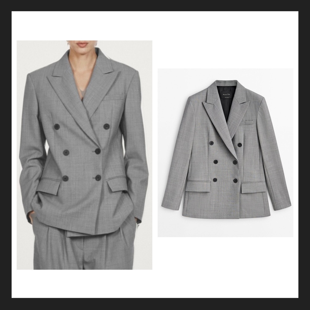 Massimo Dutti DOUBLE-BREASTED FIL-FIL SUIT BLAZER